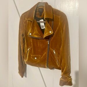 Forever 21 Mustard Yellow/Ginger Velvet Moto Jacket Size M